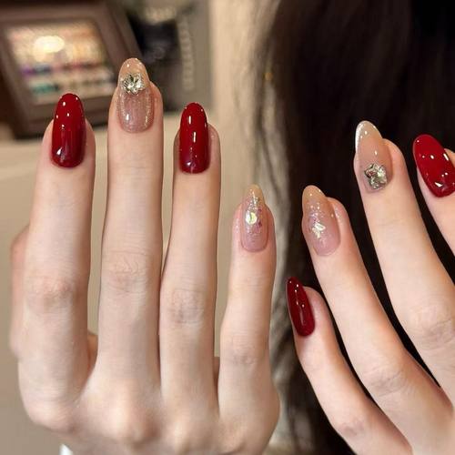 复古细闪高级红棕猫眼穿戴甲