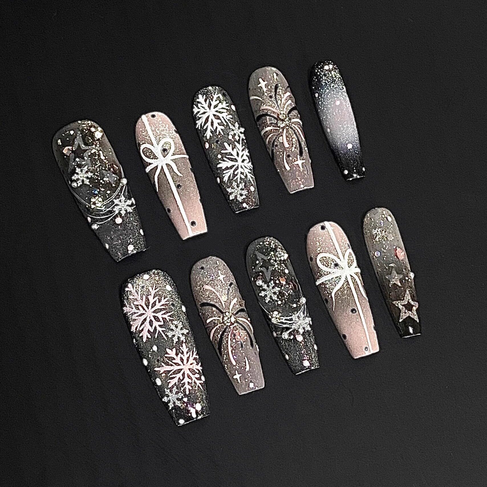 M359夜幕雪花暗系穿戴甲秋冬手工高级波点烟花渐变美甲贴片可拆,彩妆/香水/美妆工具,穿戴甲/甲片,淘宝优惠券,粉丝福利购,淘宝优惠卷