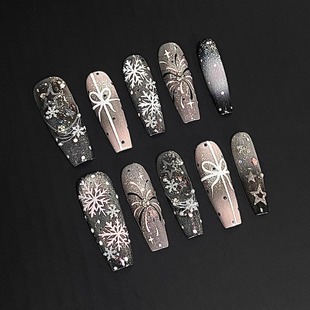 M359夜幕雪花暗系穿戴甲秋冬手工高级波点烟花渐变美甲贴片可拆