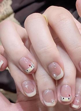 M323甜可猫猫星星卡通KT猫咪可爱穿戴甲温柔美甲显白指甲日常百搭