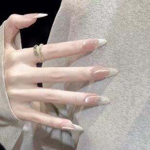 M244奶白法式 穿戴甲简约温柔气质猫眼高级贴片显白 半手工美甲法式
