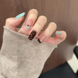 贴片可拆 式 M380薄巧波波清新甜巧穿戴甲法式 高级波点美甲款