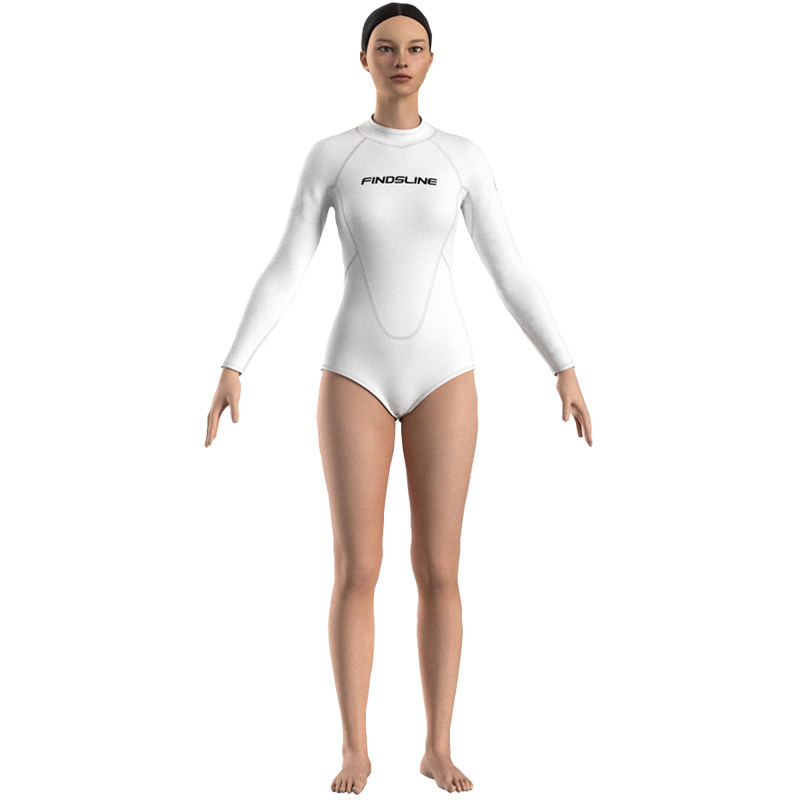 2mm黑白色自由潜浮潜水服 性感长袖连体比基尼冲浪冬泳保暖游泳衣