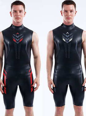 3mm专业铁人三项胶衣CR光皮半干式潜水服无袖连体短裤保暖游泳衣