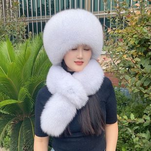 双面整皮狐狸毛皮草围巾帽子套装女加厚保暖毛毛冬季围脖气质百搭