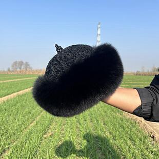 冬季男女同款时尚礼帽王爷帽贝勒爷帽水貂皮羊卷毛绒帽百搭保暖帽