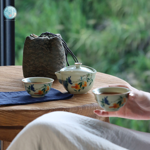 汝窑秘色釉盖碗快客杯一壶两杯高档不烫手手抓壶泡茶功夫茶具套装