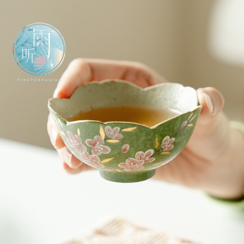 高颜值青橘纯手绘梅花语茗杯陶瓷个人专用主人杯功夫茶具新中式