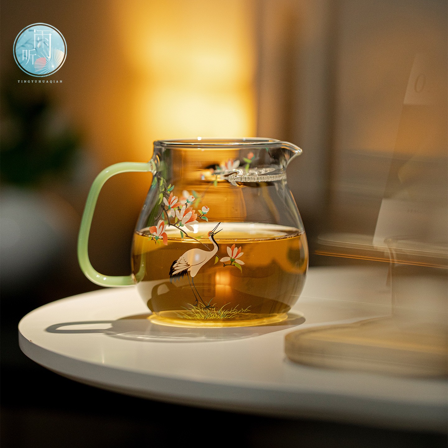 瑞璃鹤栖木焰伴月壶玻璃高颜值绿茶泡茶壶月牙过滤花茶茶壶