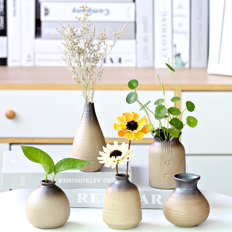 沁园春迷你陶瓷花瓶日式花器桌面粗陶禅意中式水培家居柴烧小摆件