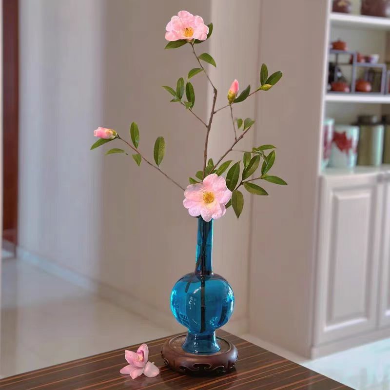 沁园春手工玻璃花瓶家居客厅茶室花插摆件新中式禅意琉璃插花净瓶