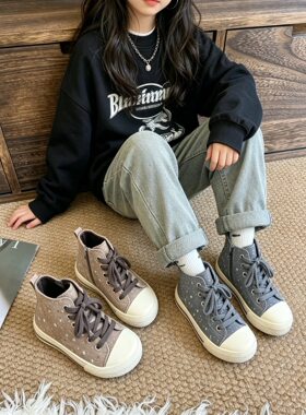 2026儿童帆布鞋高筒女童星空板鞋秋季新款幼儿园男童室内鞋休闲鞋