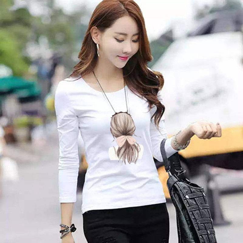 加绒/不加绒长袖t恤女简约T恤韩版修身打底字母印花保暖上衣女潮