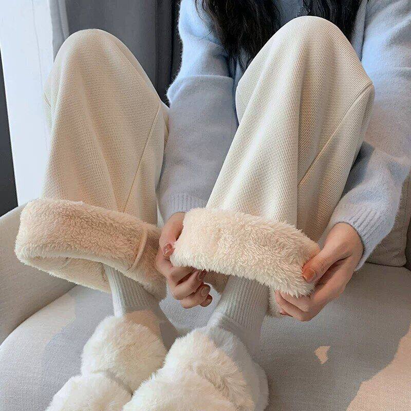 清仓捡漏~特厚加绒羊羔绒灯芯绒阔腿裤女秋冬直筒雪尼尔休闲裤子