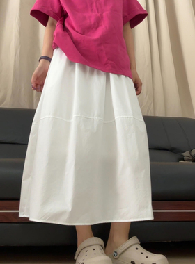 白色中长款a字半身裙女大码春夏2026新款胖mm宽松显瘦大摆蓬蓬裙