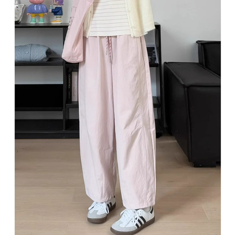 粉色九分哈伦休闲裤女大码春夏胖mm高腰宽松显瘦直筒小个子阔腿裤,女装/女士精品,大码裤装,淘宝优惠券,粉丝福利购,淘宝优惠卷