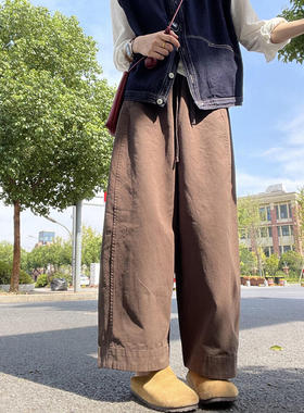 九分弯刀休闲阔腿裤女大码秋冬加绒加厚胖mm宽松显瘦气球工装裤子