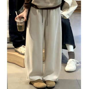 胖mm宽松显瘦直筒运动卫裤 秋冬2025新款 女大码 加绒垂感休闲阔腿裤