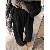 黑色休闲运动卫裤 胖妹妹mm宽松显瘦直筒阔腿裤 女大码 秋冬2025新款