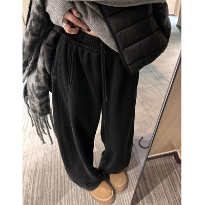 黑色休闲运动卫裤女大码秋冬