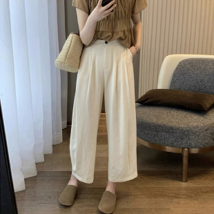 胖妹妹mm显瘦直筒阔腿奶奶裤 春夏新款 子女大码 梨型身材九分休闲裤