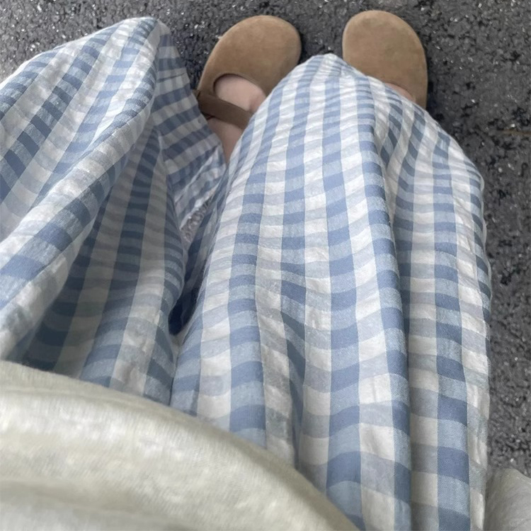 格子九分休闲裤女大码夏季