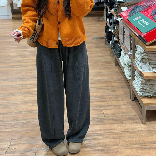 加绒加厚弯刀休闲阔腿裤
