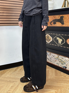 加绒休闲直筒阔腿裤女大码秋冬2025新款胖mm宽松显瘦小个子奶奶裤