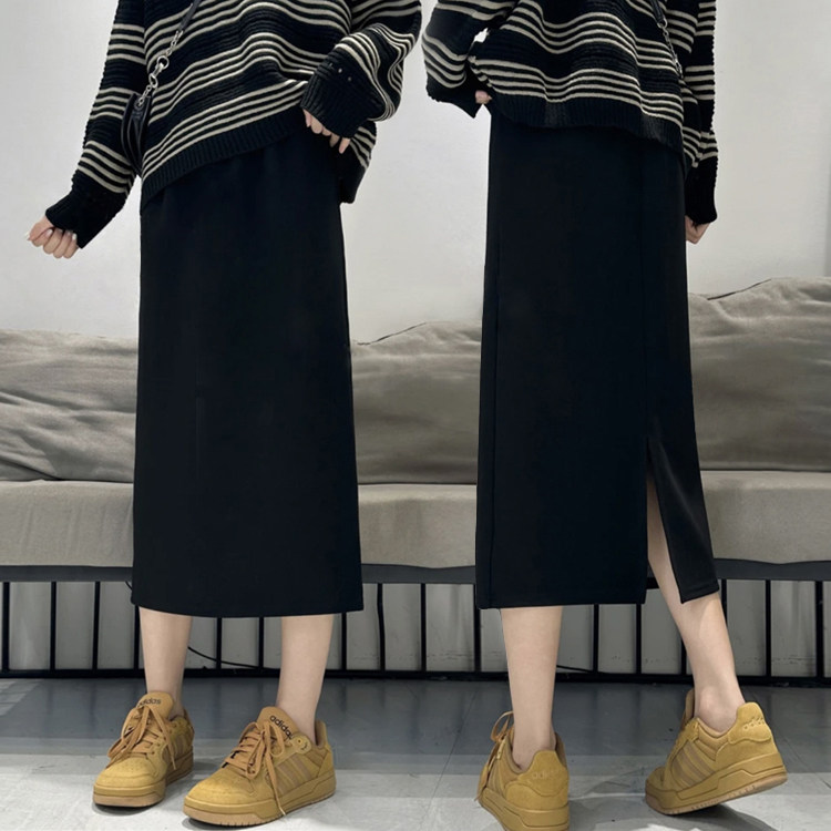 黑色中长款半身裙女大码春夏薄款胖妹妹高腰宽松显瘦后开叉a字裙,女装/女士精品,大码半身裙,淘宝优惠券,粉丝福利购,淘宝优惠卷