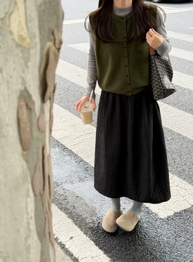 日系中长款半身裙女大码秋冬
