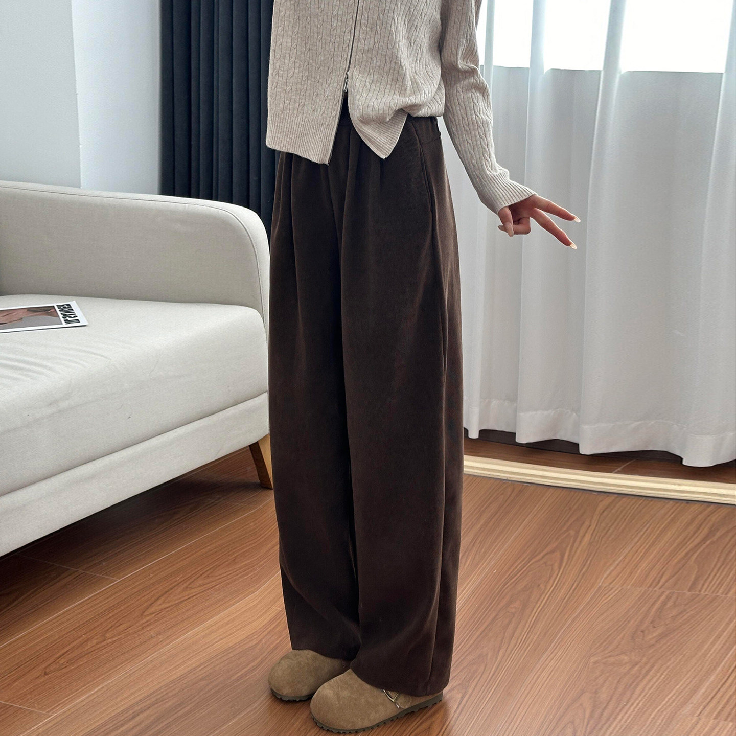 加绒加厚灯芯绒直筒休闲裤女大码秋冬胖mm宽松显瘦梨型身材阔腿裤,女装/女士精品,大码裤装,淘宝优惠券,粉丝福利购,淘宝优惠卷