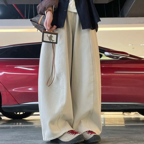 米白色休闲阔腿裤女大码春季