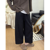 秋冬胖mm宽松显瘦阔腿奶奶裤 小个子加绒磨毛九分直筒休闲裤 女大码
