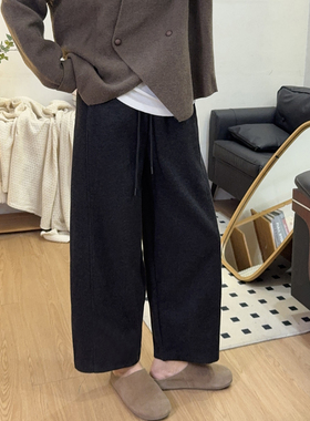 小个子加绒磨毛九分直筒休闲裤女大码秋冬胖mm宽松显瘦阔腿奶奶裤