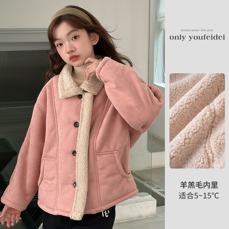 女童麂皮绒外套秋冬加绒加厚上衣