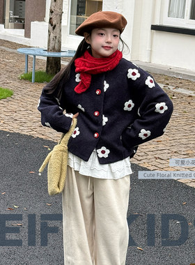 女童棉服冬装新款洋气花卉图案夹棉外套中大童超好看加绒上衣