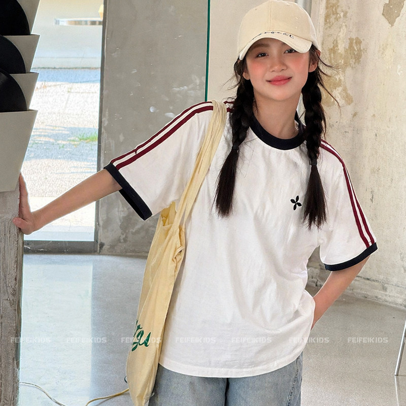 女童运动风短袖T恤2026年夏新款中大童宽松上衣青少年少女超好看