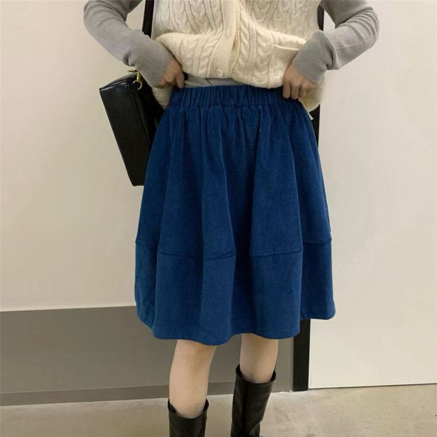 2025秋季灯芯绒拼接中裙时尚百搭质感松紧腰防走光欧货显瘦潮0053