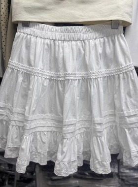 2025夏白色A字裙短裙时尚显瘦防走光质感松紧腰裙子百搭半身裙415