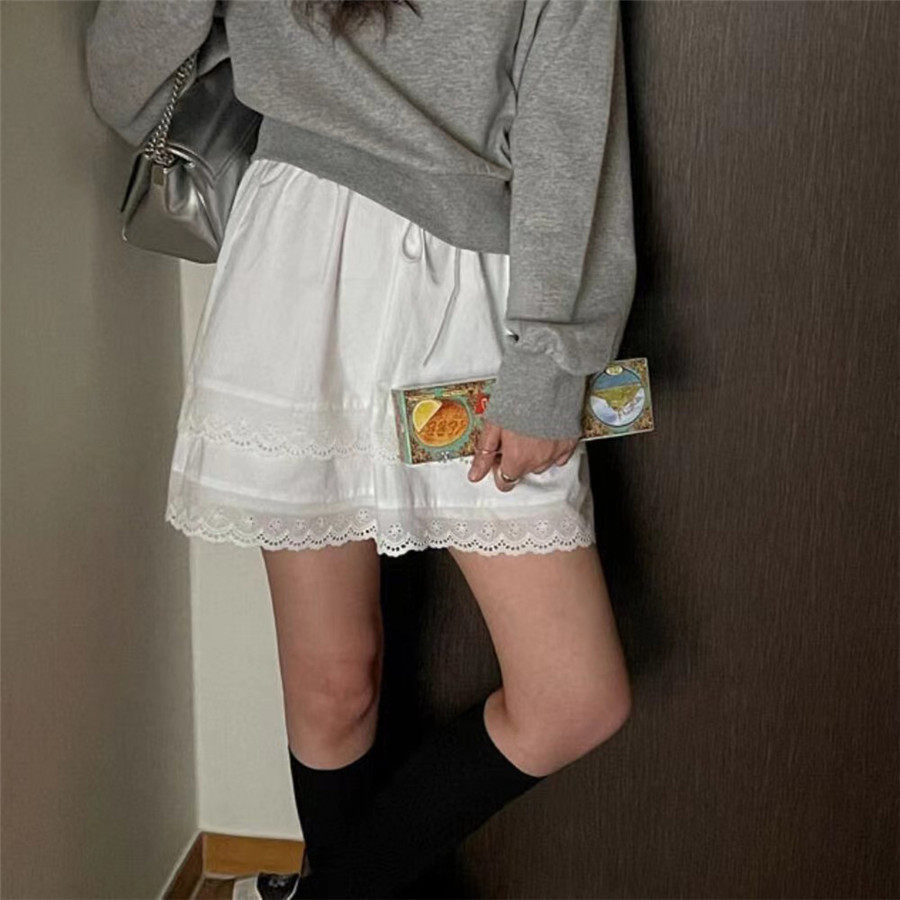 2025春夏白色花边蕾丝抽绳短裙半身裙裙子女时尚显瘦欧货垂感质感