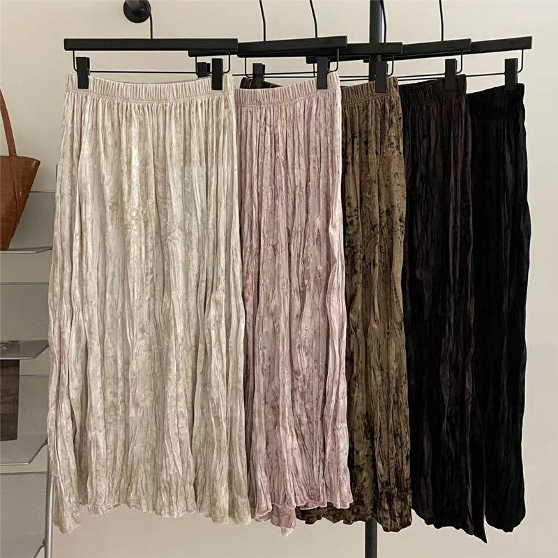 2024冬纯色丝绒扭折A字裙半身裙裙子女时尚显瘦欧货垂感遮肉百搭,女装/女士精品,半身裙,淘宝优惠券,粉丝福利购,淘宝优惠卷