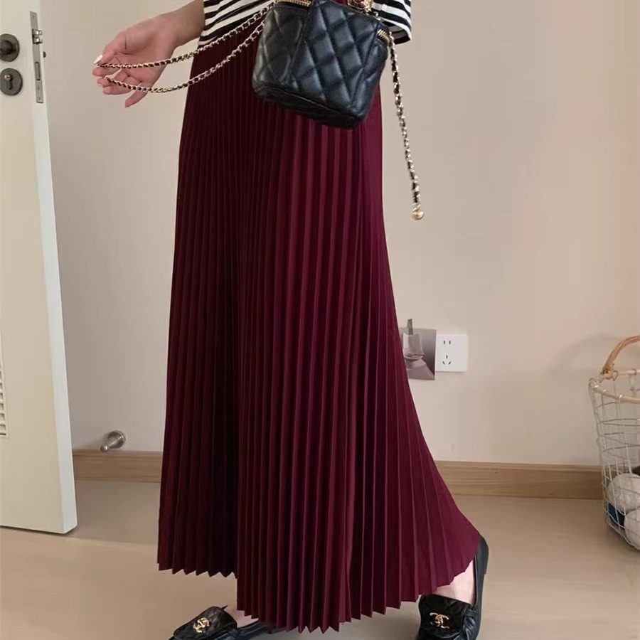 2024秋冬彩色松紧腰中长裙半身裙