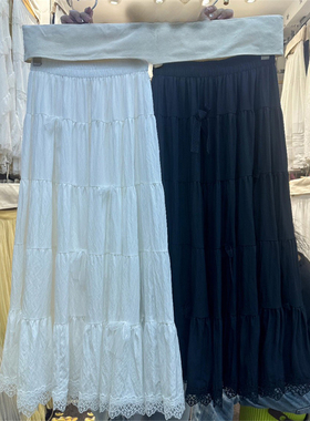 2025春季白色黑色蛋糕裙时尚显瘦中长裙质感遮肉欧货A字裙显瘦519