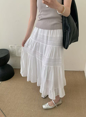 2025春季白色黑色荷叶边A字裙半身裙时尚百搭欧货宽松质感潮流287