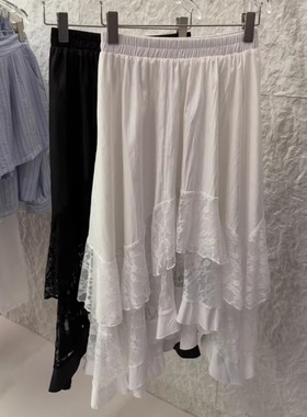 2025夏季白色不规则A字裙潮流时尚百搭松紧腰欧货裙子遮肉显瘦263