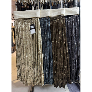 2025秋碎花扭折A字裙丝绒半身裙高腰欧货中长裙高腰裙子显瘦0020