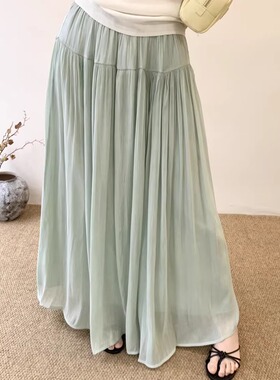 2025春季珠光纱拼接A字裙潮流时尚半身裙欧货松紧腰欧货百搭韩417