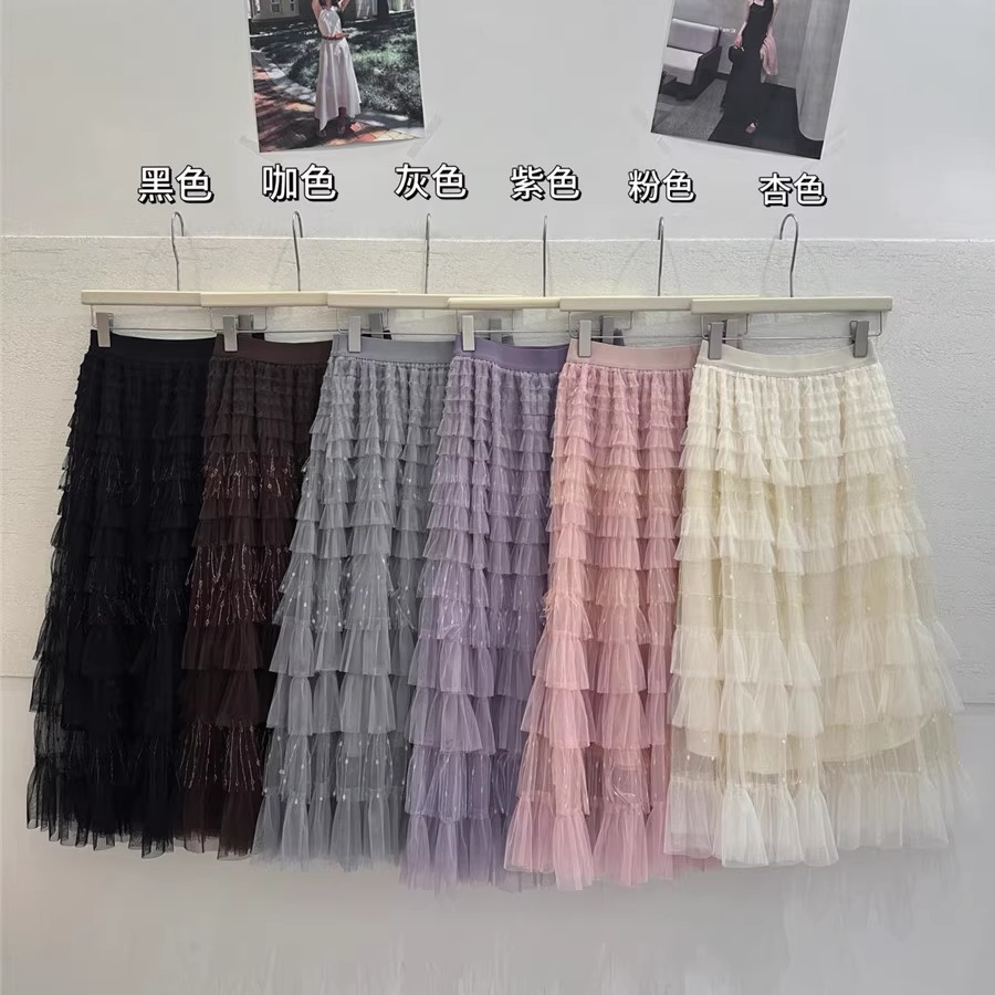 2025秋季多层次蛋糕裙时尚中长裙