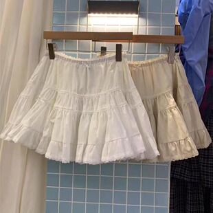 2025春季 白色杏色花边拼接短裙半身裙防走光质感潮流A字裙气质142