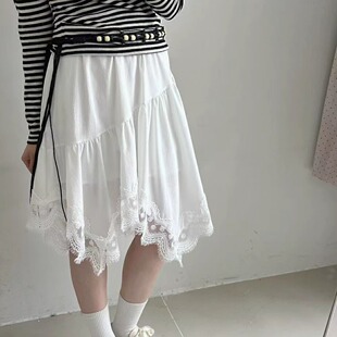 2025春季 显瘦欧货松紧腰潮360 白色黑色花边五分裙A字裙裙子女时尚
